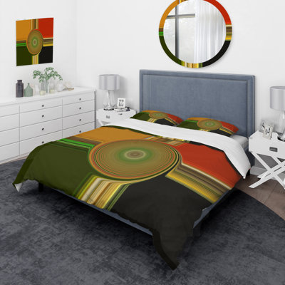 Retro Abstract Spiral Geometrics I - Ensemble de housse de couette moderne - Polyester en microfibre