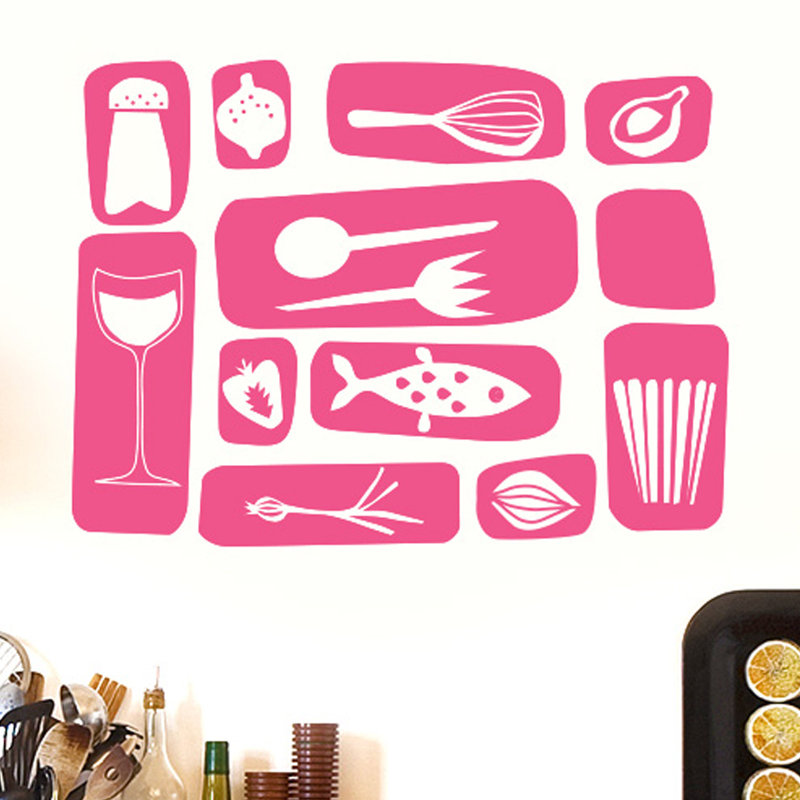 Kitchen Symbols Wall Sticker, Medium, Pink