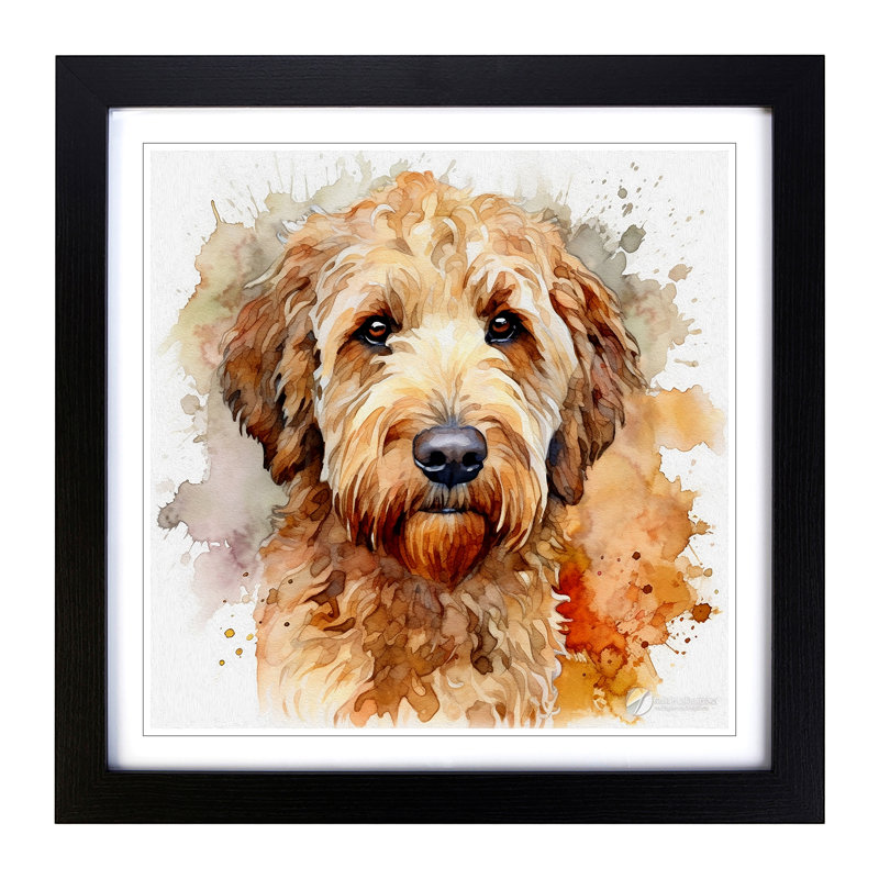 Labradoodle No.2 - Single Picture Frame Print on Wood, Black