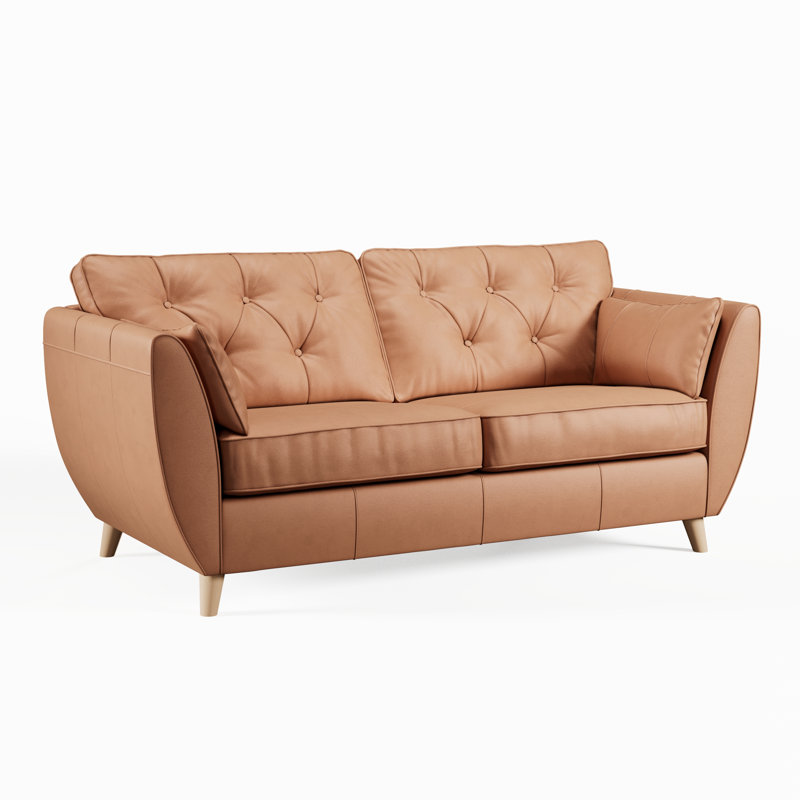 Marylin Leather 3 Seater Sofa, Saddle, Light Wood