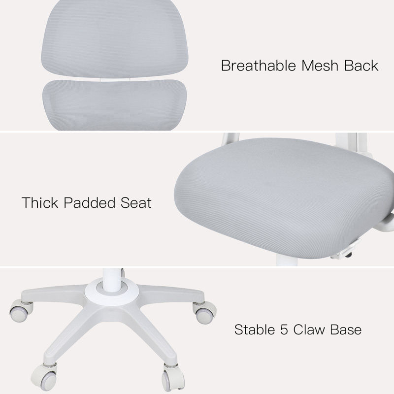 Adjustable Height Kids Desk Chair With Sit-locking Casters, Study Computer Chair With Armrest, Gray