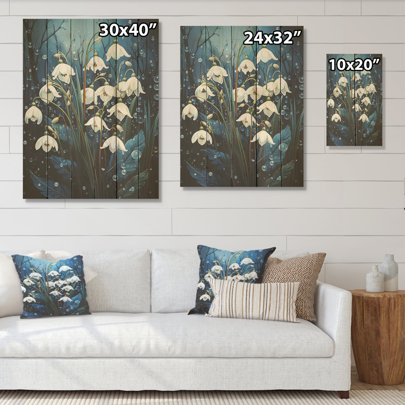 «Realistic Snowdrops Winter Chills I - Snowdrops», art sur bois de pin naturel, H 40 po x l 30 po