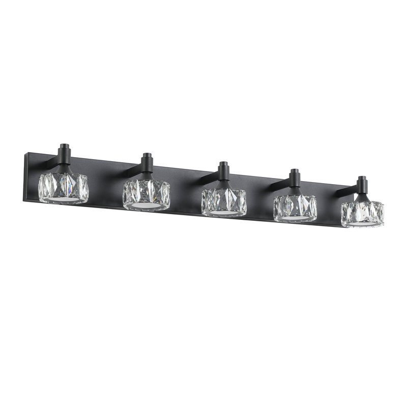 Luminaire de meuble-lavabo moderne à DEL avec abat-jour en cristal, à intensité variable, 5 lumières, Noir mat