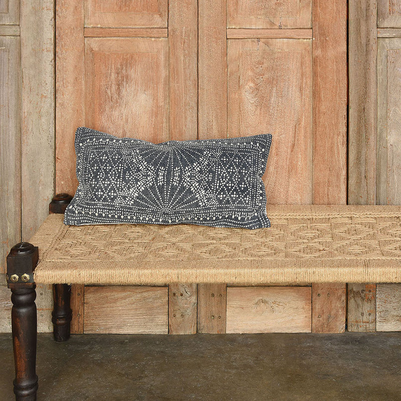 Indigo Hand-Printed Cotton Batik Lumbar Pillow