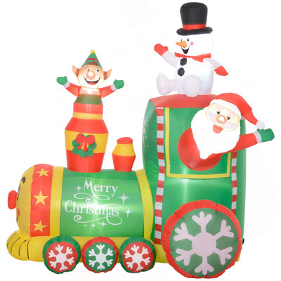 5.9' Christmas Inflatables Train With White LED Lights, Blow-Up Outdoor Christmas Decorations For Lawn Garden Party