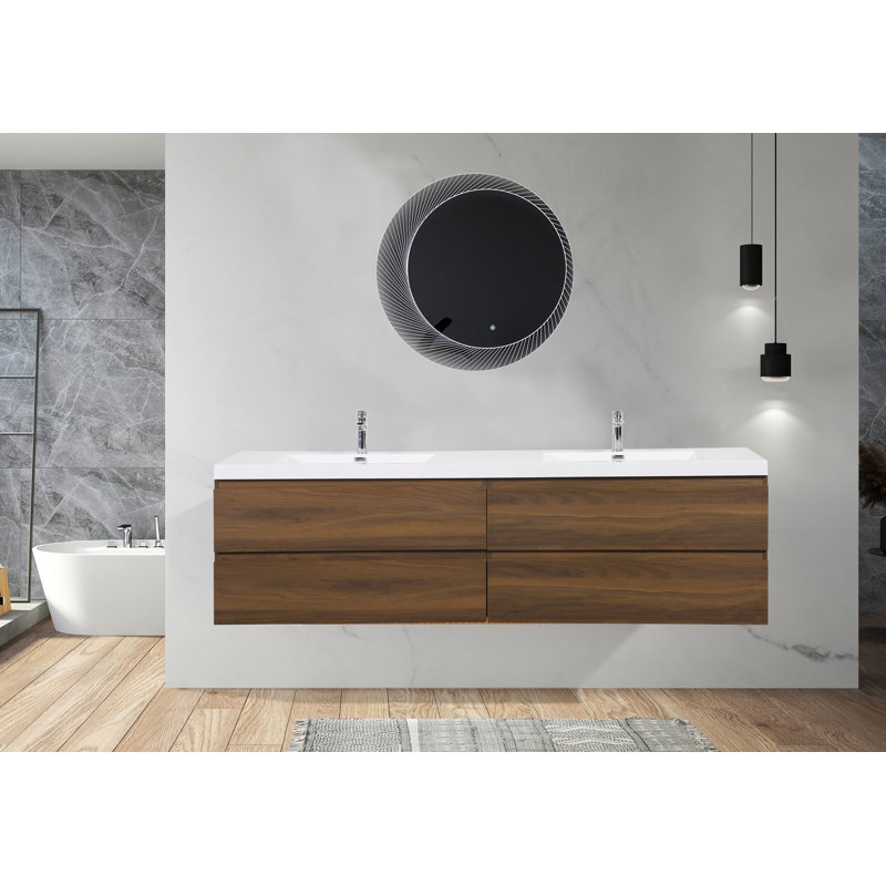 83.3" Wall Mounted Double Bathroom Vanity Set