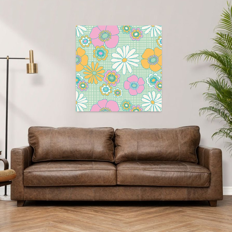 Art contemporain rétro fleur printanier, H 36 po x l 36 po