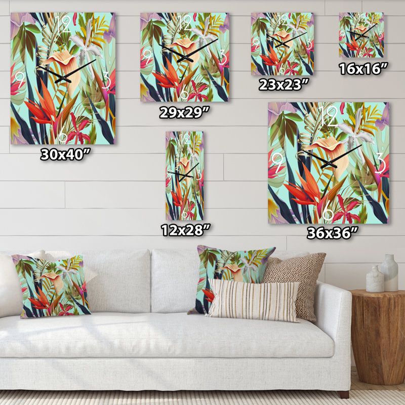 Horloge murale fleurs tropicales rétro II, Grand