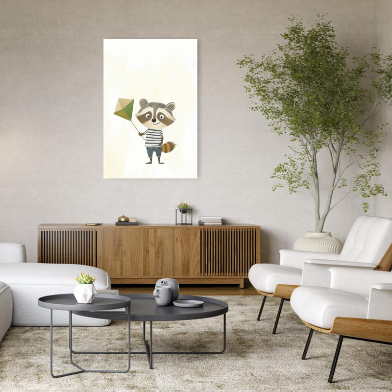 Raccoon Kite Day Contemporary Forest Wall Art Print 1 Piece Wrapped Canvas Wall Art, 121.92cm H x 81.28cm W