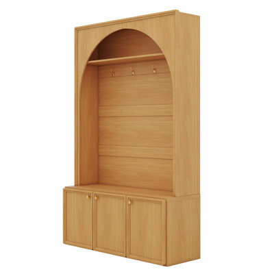 Hall Tree With Bench And 3 Cabinets, Entryway Coat Rack With 4 Golden Hooks And Top Compartments