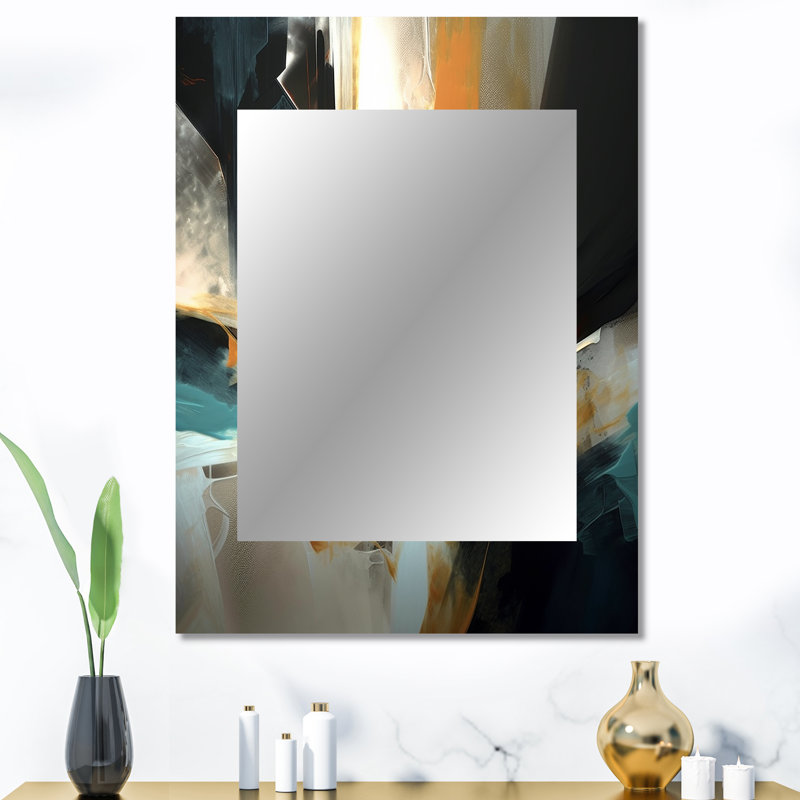 Orange et bleu abstrait mélangé de couleurs III - miroir mural unique minimaliste, miroir moderne, art imprimé en métal