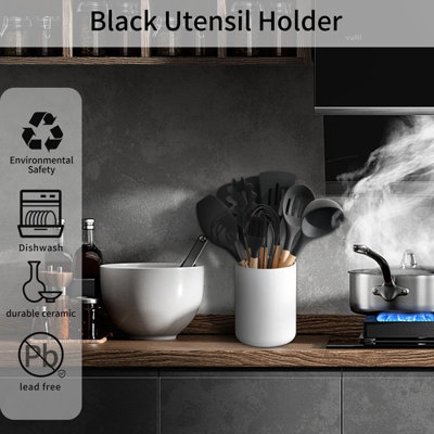 Glossy White Ceramic Utensil Holder