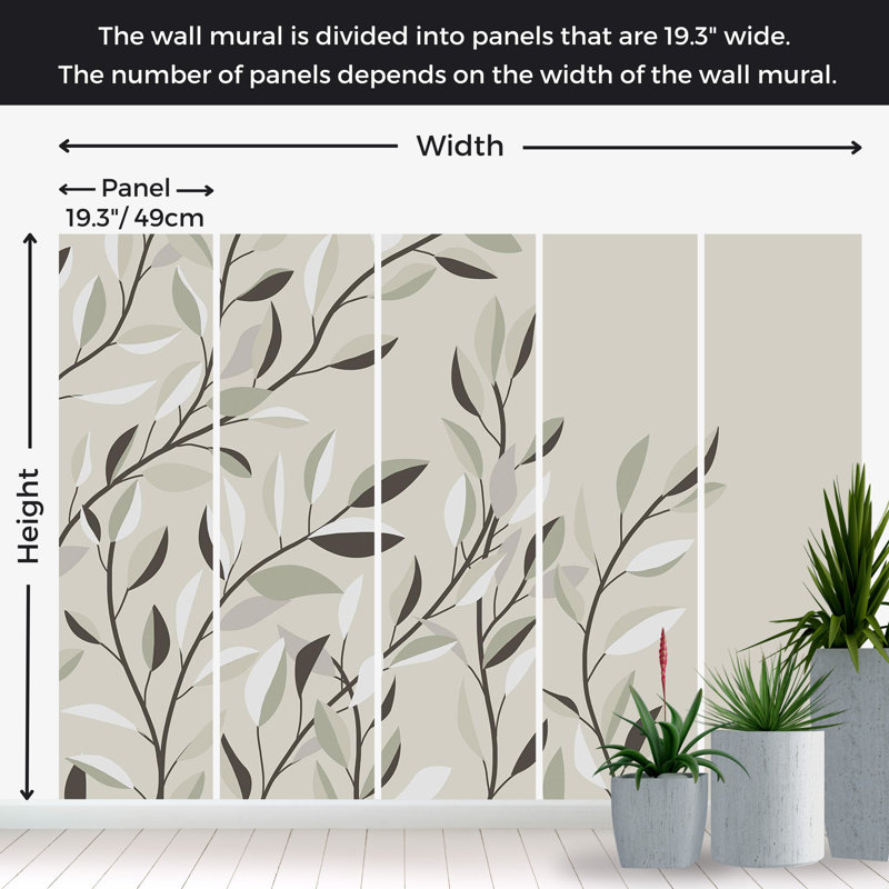 Murale botanique pelez et collez - Feuilles grimpantes, L 68 po x l 96 po