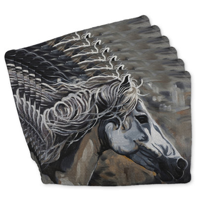Braided Polyester Placemats Set of 6 - Side of a Wild Horse