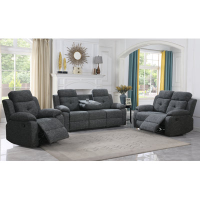 Ensemble de canapé inclinable manuel en chenille gris anthracite