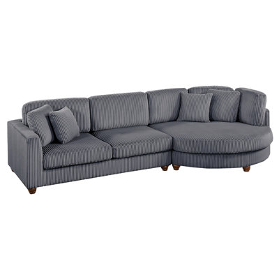 Contemporary 2Pc Sectional Set Xl Plush Corduroy Fabric Laf Sofa Raf Round Chaise W Pillows Living Room Couch