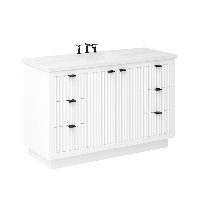 Lecrieú Single Extra Wide Bath Vanity, Matte Black, 48", Pure White