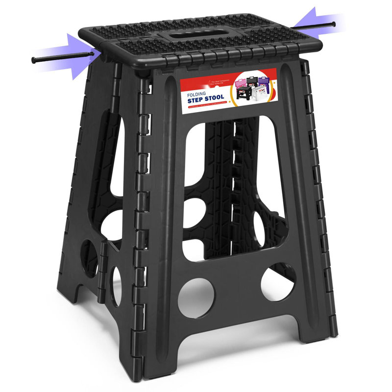 Black Heavy Duty Foldable Plastic Step Stool with Non-Slip Surface