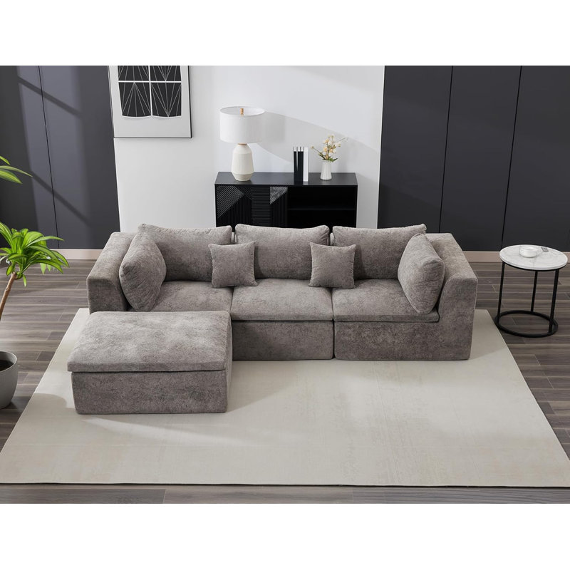 Canapés modulaires, canapé convertible avec repose-pieds, Velours côtelé gris