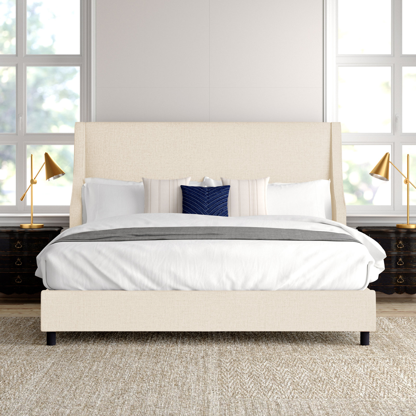 Bernadine Wingback Bed, California King, Zuma White Textured Linen