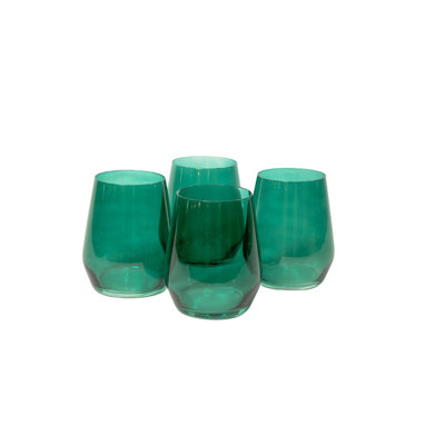 Emerald Green Colored Wine Glass - Set of 4 - Stemless