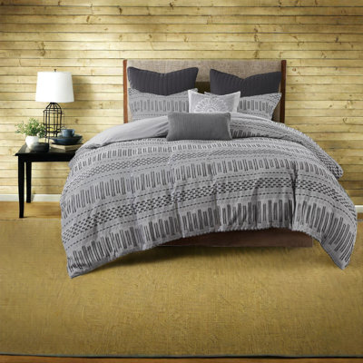 Ensemble de literie en jacquard de coton rustique, gris et noir, ensemble d'édredon très grand / très grand californien