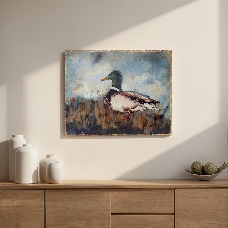 Canvas Wall Decor with Duck Image and Distressed Finish
