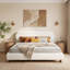 Cream Boucle Upholstered Bed With Rubber Wood Foot ,King-2082813307