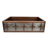 33" Hammered Copper Apron Front Single Basin Kitchen Sink w/ Fleur De Lis Design and Nickel Background