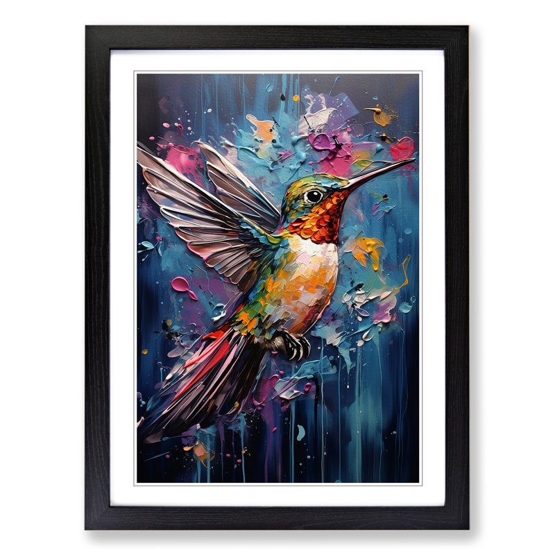 Hummingbird Expressionism No.2 - Single Picture Frame Print on Wood, Black Framed, 64cm H x 46cm W x 2cm D