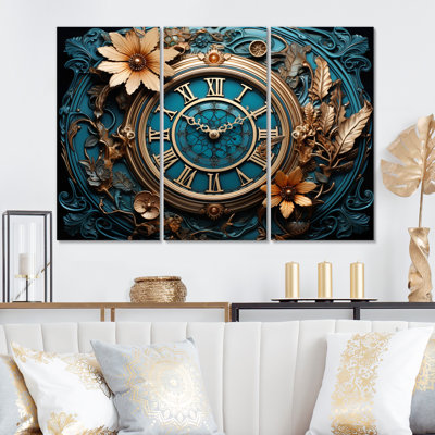Horloge industrielle élégance I sur toile, 3 pièces