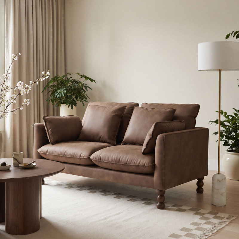 Sofa, Brown Faux Leather, 2