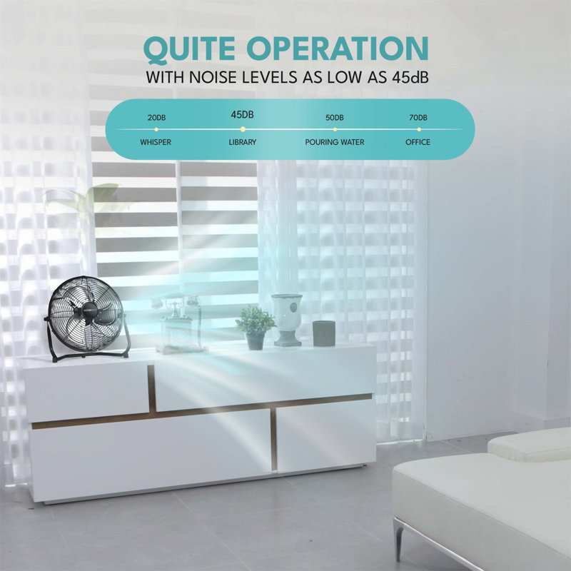 18 po Ventilateur de plancher industriel en métal robuste à 3 vitesses haute vitesse noir avec tête inclinable pour une utilisation extérieure / intérieure