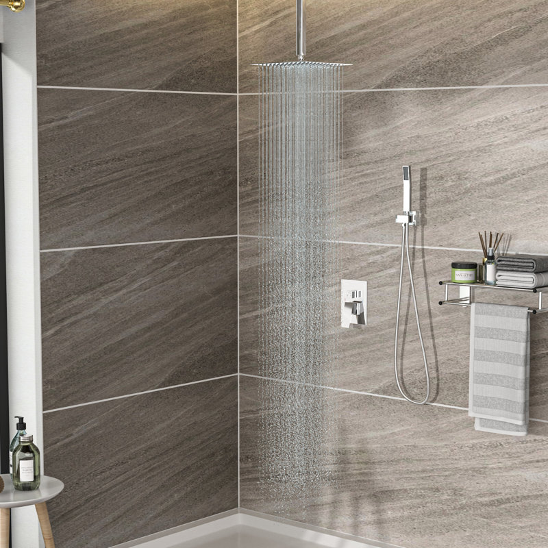 Pomme de douche 10 pouces - double avec fixation au plafond, douchette et pluie pour une expérience de luxe, Argent