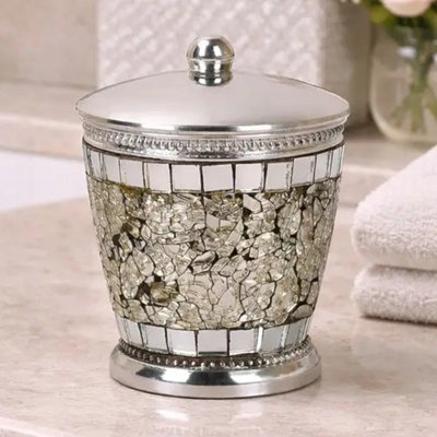Stylish Ice Mosaic Vanity Organizer Jar for Cotton Swabs, Rounds, Bath Salts, and Small Accessories, Perfect for Bathroom and Bedroom