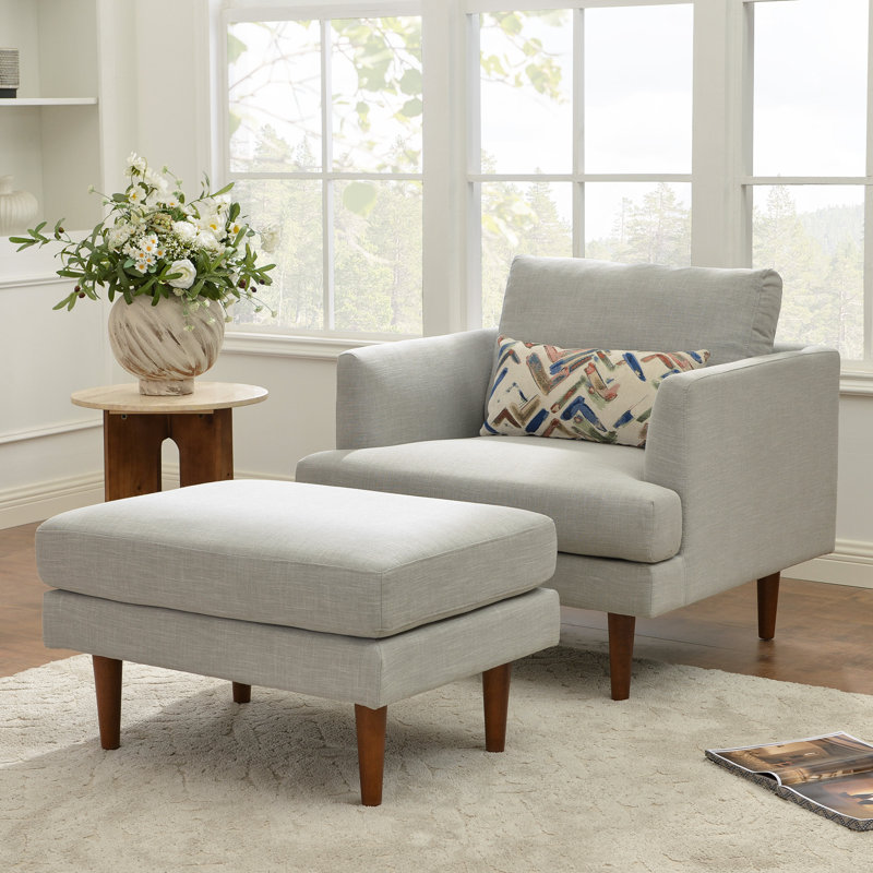 Fauteuil avec repose-pieds l 35 po Miller, Mélange de lin gris clair