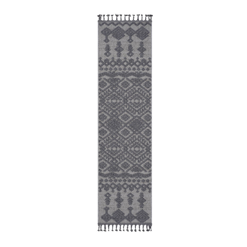 Collection White/Gray /Traditional Indoor/Outdoor Area Rug, Runner 2'2" x 8'