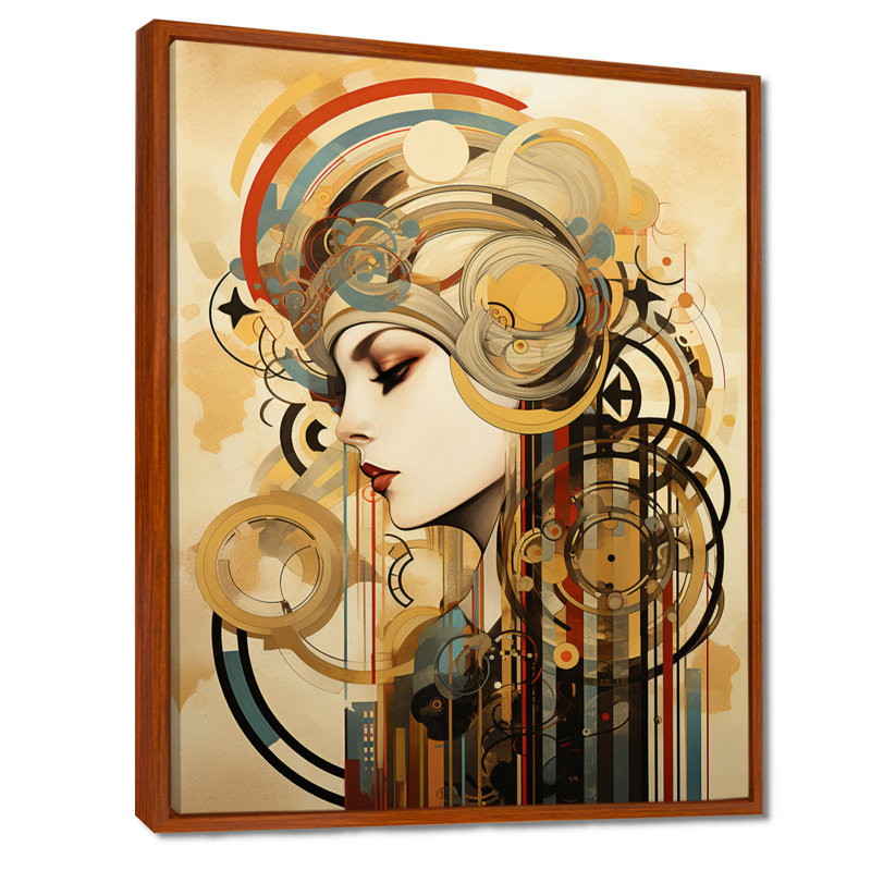Portrait géométrique géométrique de femme Art déco, Toile tendue, H 44 po x l 34 po
