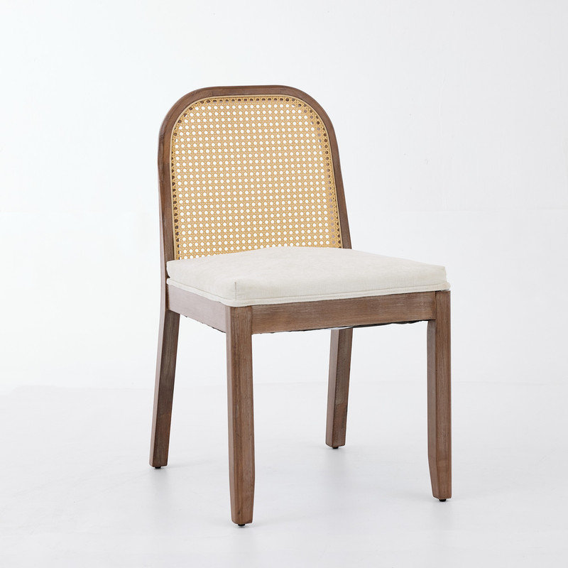 2 chaises de salle à manger courbées à dossier incurvé sans dossier avec coussin en chenille, Beige, Beige