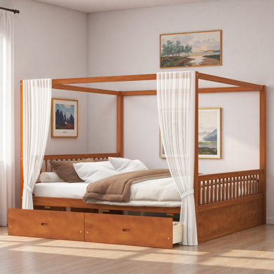 Wooden Canopy Bed With Storage Drawers