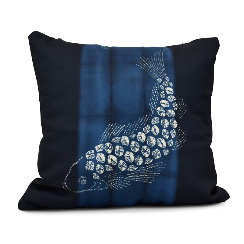 Housse et insert de coussin carré Fish Fish, H 16 po x l 16 po, Bleu marine