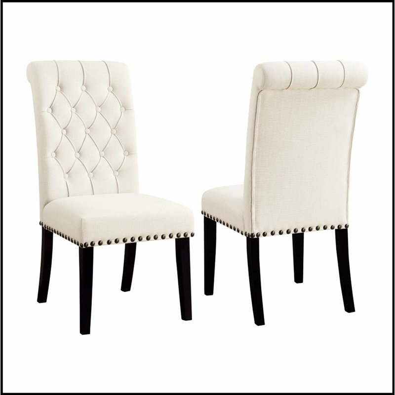 Ensemble de 2 chaises de salle à manger rembourrées en tissu avec dossier ergonomique roulé pour une assise confortable et une structure durable