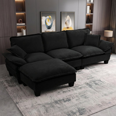 Canapé modulaire moderne en forme de L avec conception de voilier, repose-pieds mobile et coussins moelleux inclus pour le salon