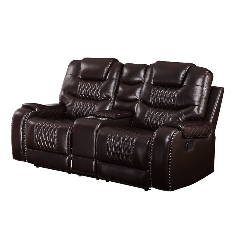 Causeuse inclinable en cuir PU avec console Leroy, Brun