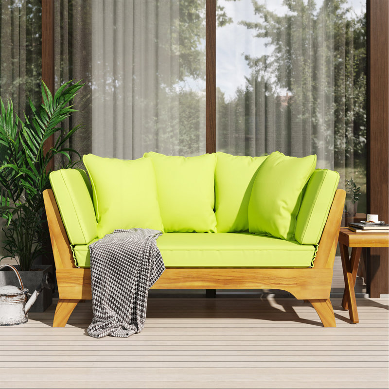 Lit de jour en polyester avec des caractéristiques étonnantes pour la détente, Coussin vert clair / structure en teck
