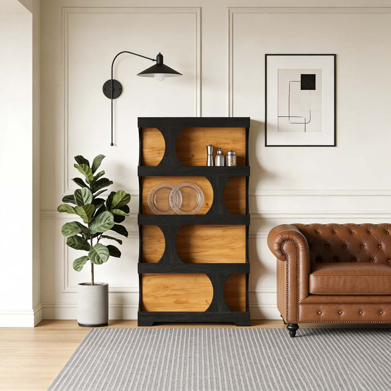 Bibliothèque de rangement en forme de S, Noir et brun