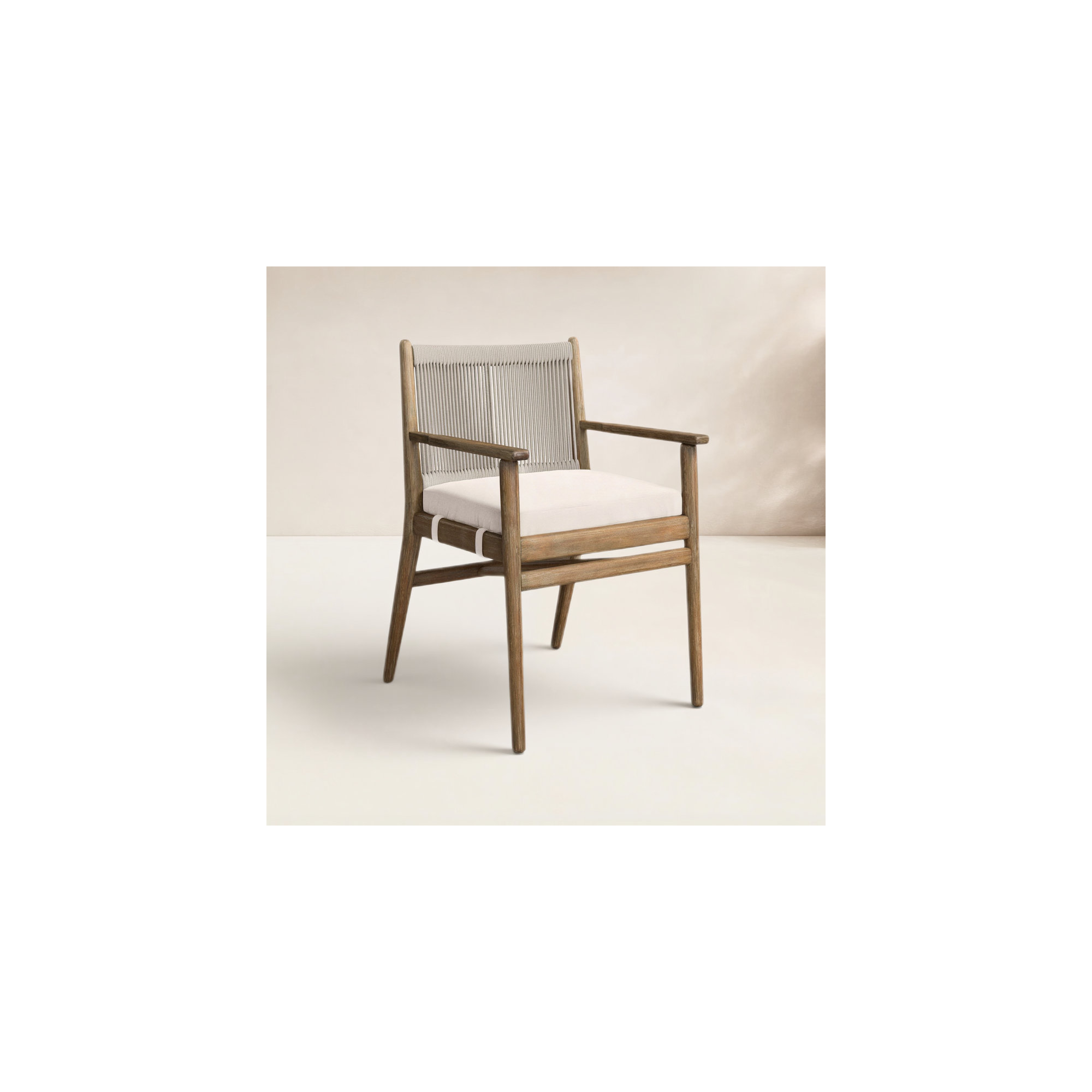 Baltzer Wood Premium All-Weather Wicker Outdoor Dining Armchair with Cushion, Natural Frame/Lakin Oat Cushion