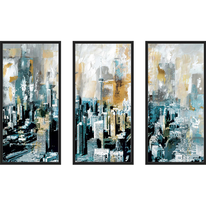 « Toronto abstract V2 », ensemble de 3 reproductions d’art sur toile, H 33,5 po x l 52,5 po x P 2 po