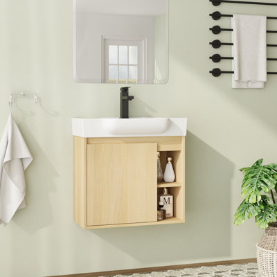 Meuble-lavabo mural 24 po avec plateau en céramique et porte à fermeture en douceur 24 po