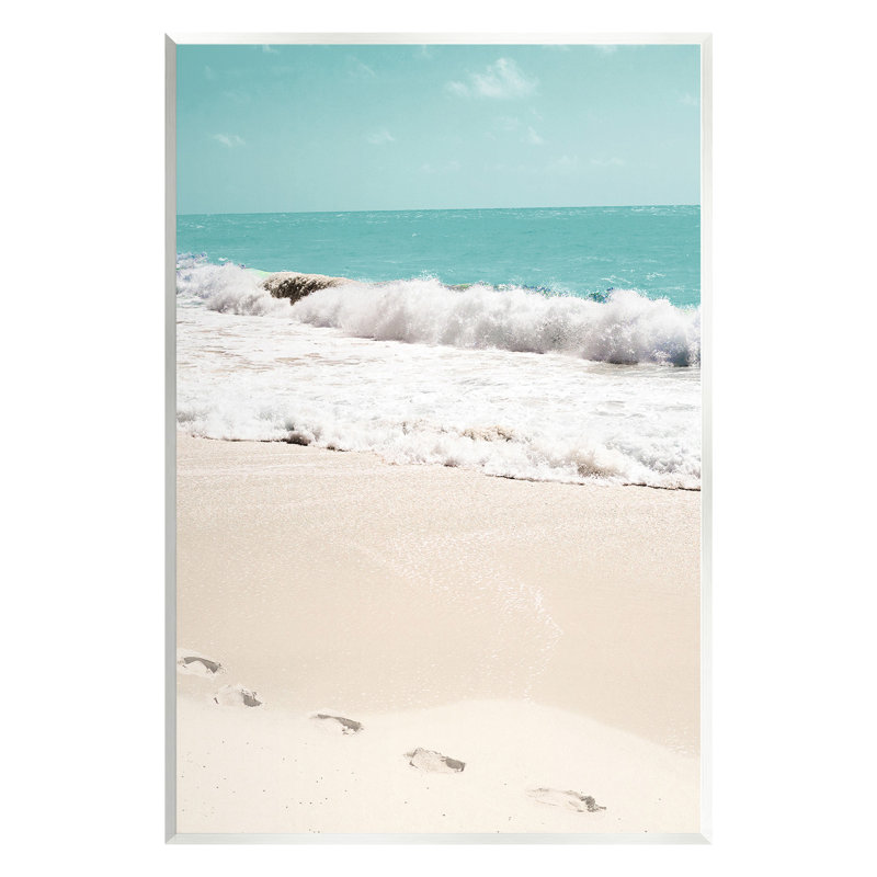 "Footprints on Beach Shore", art mural sur bois par Bill Carson, H 15 po x l 10 po